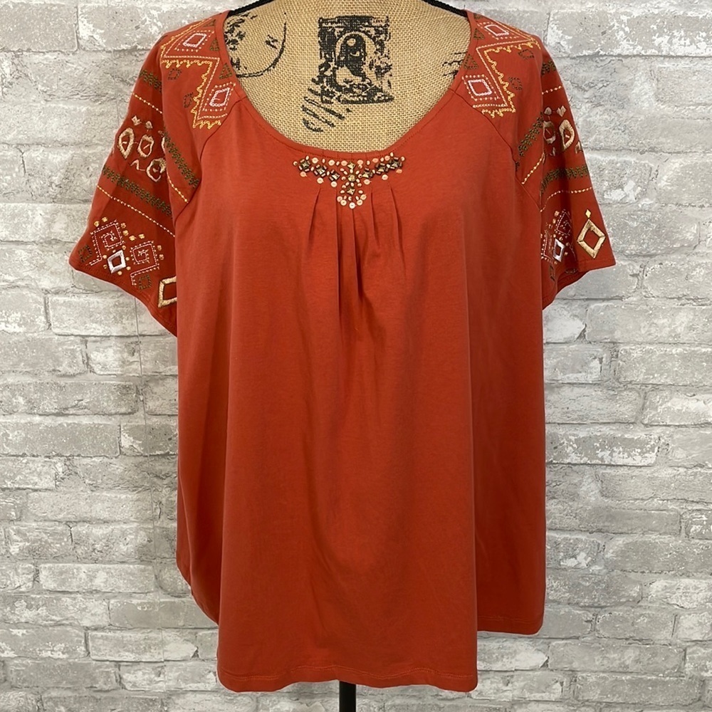 Alfred Dunner Birds Of Paradise Embroidered Top